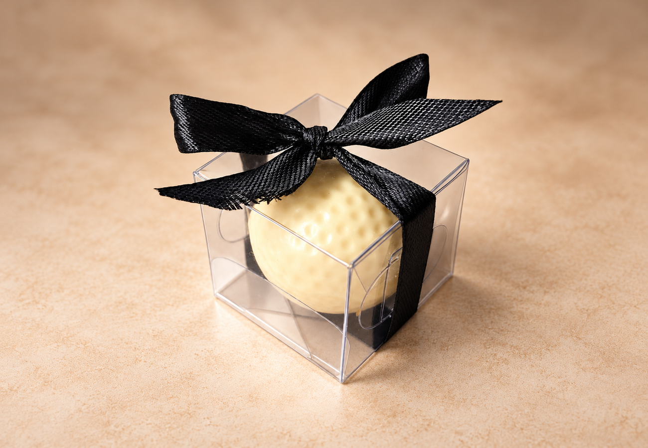 Golf Ball handcrafted chocolate by Viviers Chocolatiers