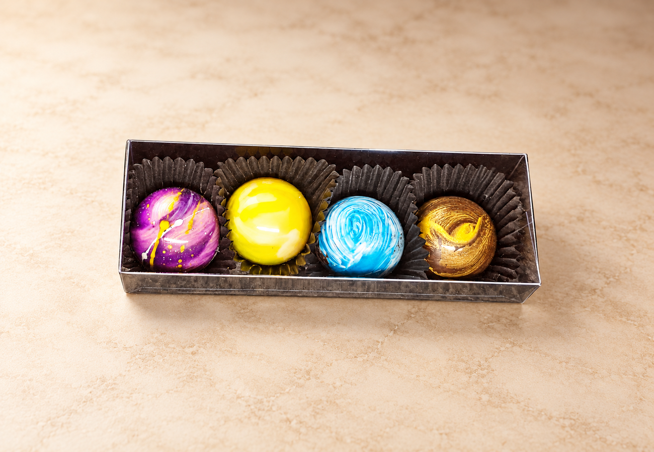 4Pc Bon bons handcrafted chocolate by Viviers Chocolatiers