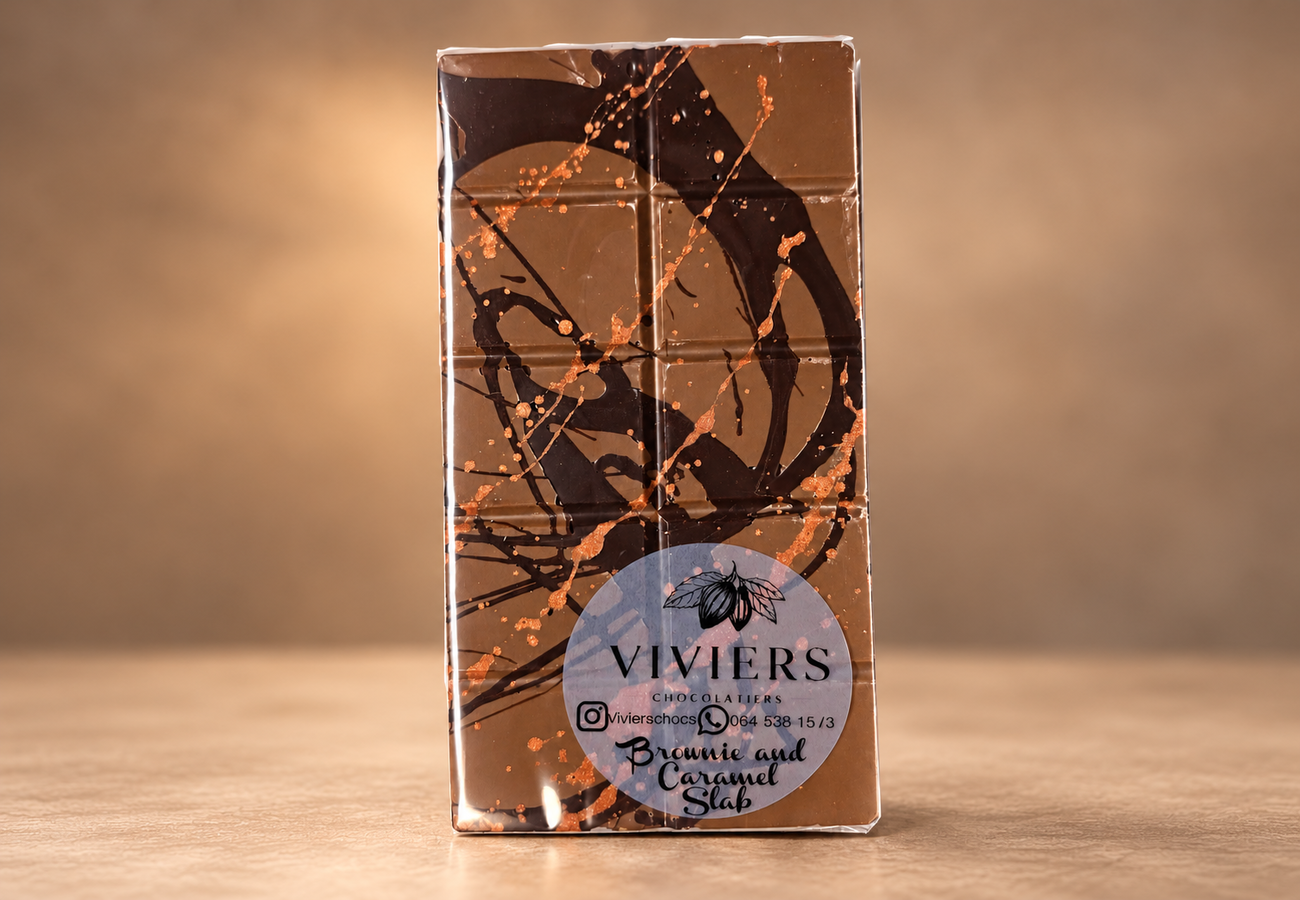 Brownie and Caramel Slab handcrafted chocolate by Viviers Chocolatiers