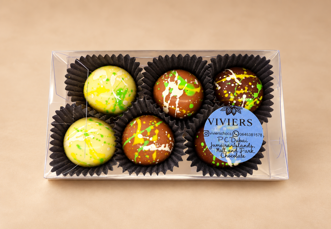 6 Pc Dubai Inspired Bon bons handcrafted chocolate by Viviers Chocolatiers